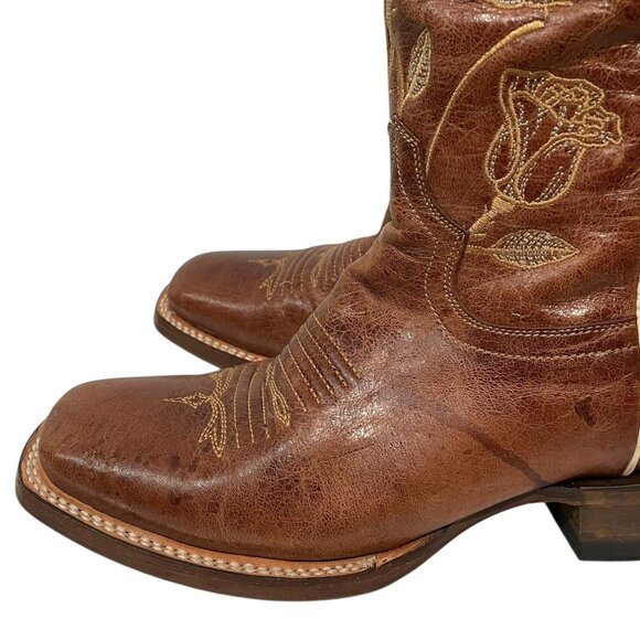 Roper Womens Desert Rose Cowboy Boots Brown Leather Square Toe Sz 6 Western - Picture 5 of 15
